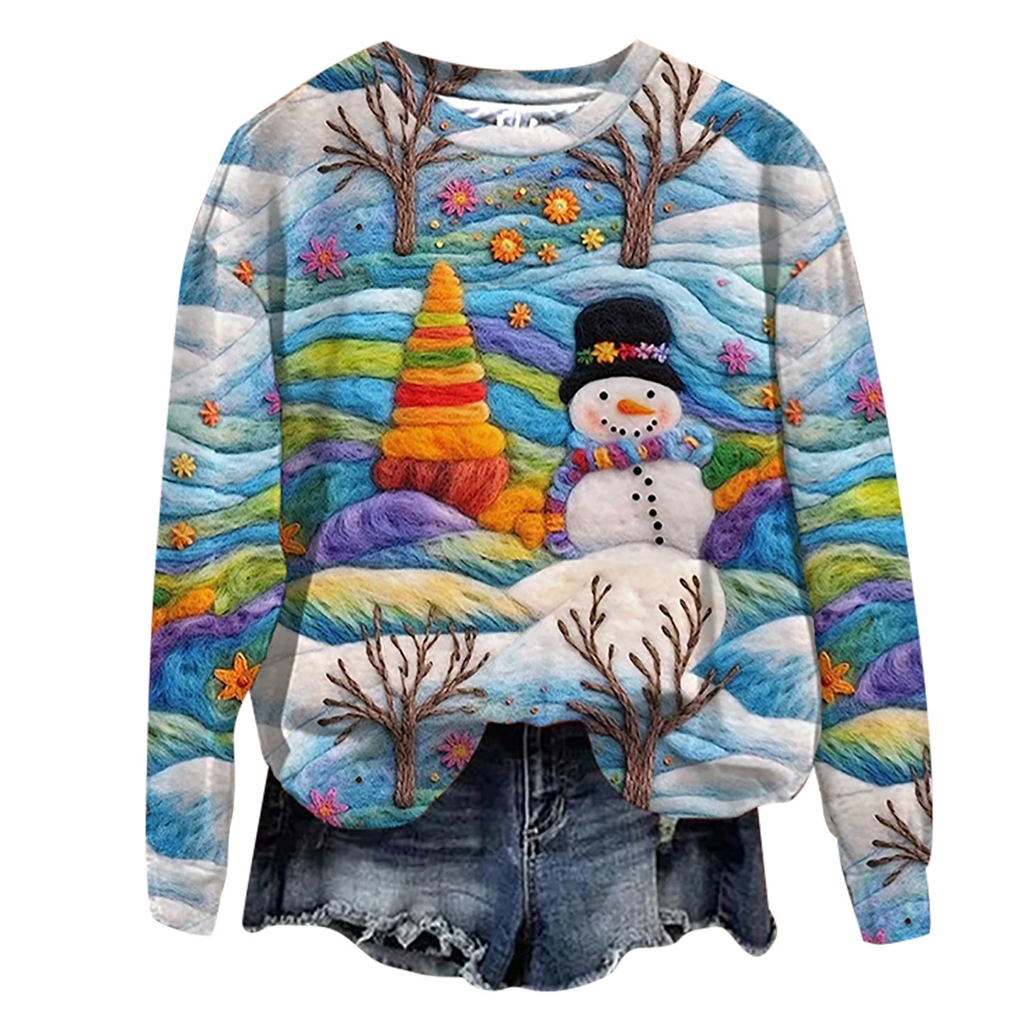 Plus Size, Women's Oversized Christmas Sweater T-Shirt - 3D Snow Pine Tree Print Beige & Winter Pullover, Cozy Casual All-Season Sweater Vest Top, Machine Washable Holiday Party Outfit (Large Size)