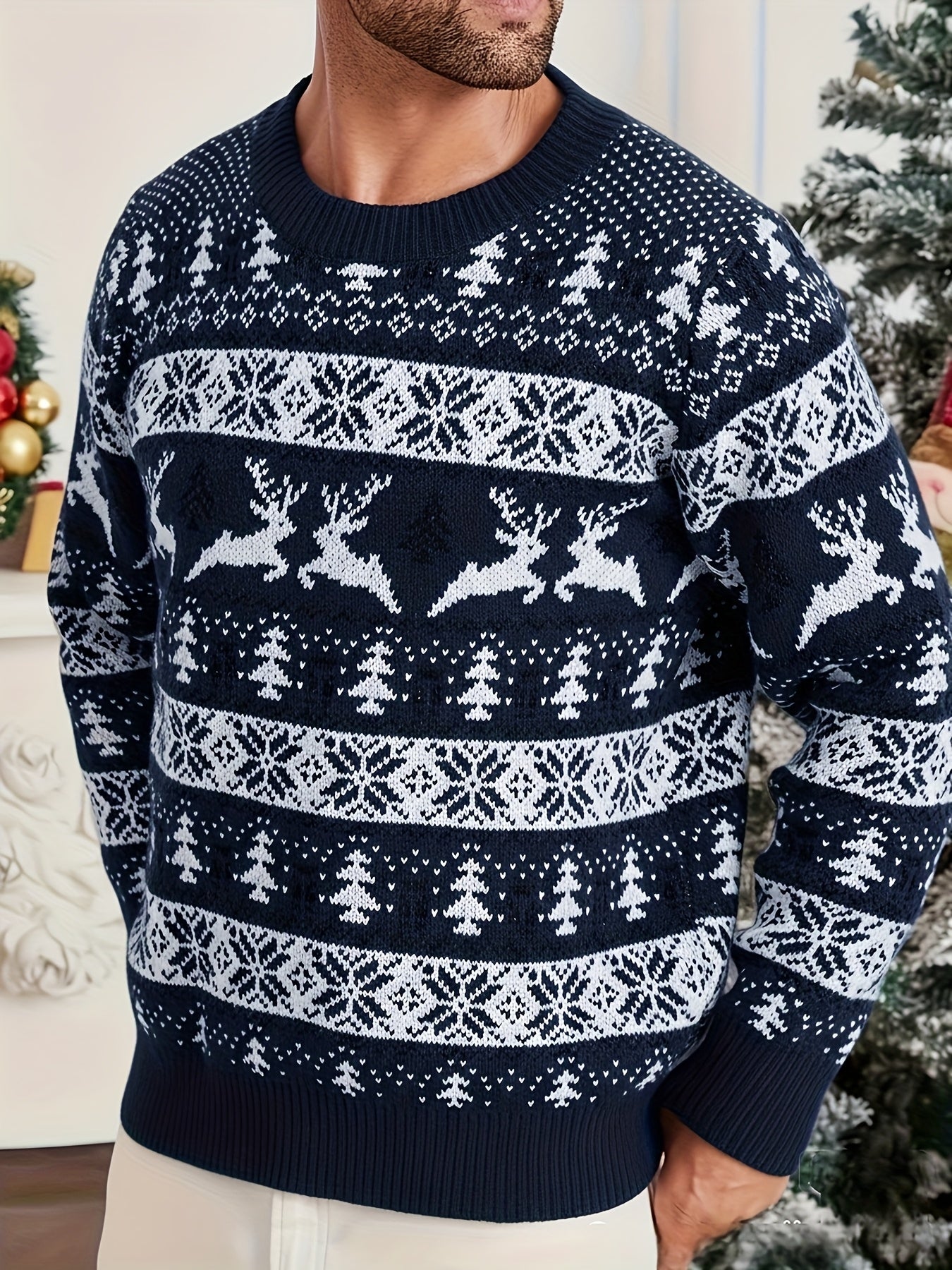 Men'S Christmas Sweater - Red & Holiday Pullover with Snowflake Pattern, Loose Fit Crewneck Sweater for Christmas Party Outfits, Knit