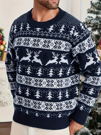 Men'S Christmas Sweater - Red & Holiday Pullover with Snowflake Pattern, Loose Fit Crewneck Sweater for Christmas Party Outfits, Knit