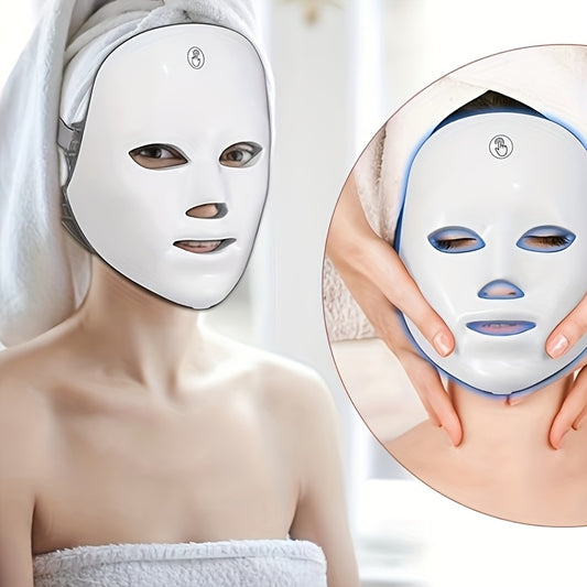 7-Color LED Facial Mask - Rechargeable USB Beauty Device for Home Use, Fragrance-Free, 400mAh Battery, White Design with Strap & Button Controls, Perfect Holiday Gift for Women, Skincare Routine | Neutral Color | Ergonomic Co