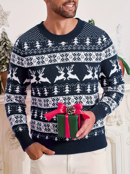 Men'S Christmas Sweater - Red & Holiday Pullover with Snowflake Pattern, Loose Fit Crewneck Sweater for Christmas Party Outfits, Knit