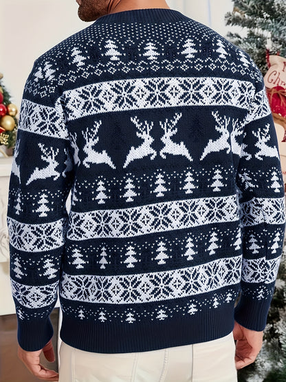 Men'S Christmas Sweater - Red & Holiday Pullover with Snowflake Pattern, Loose Fit Crewneck Sweater for Christmas Party Outfits, Knit