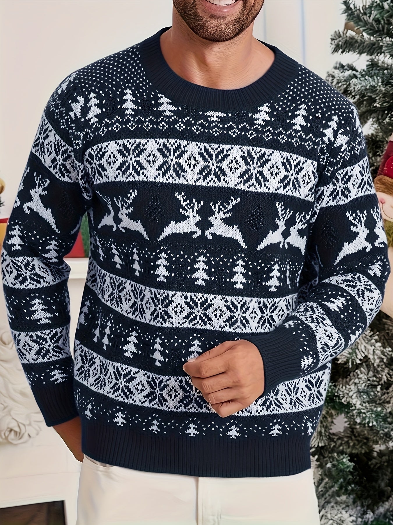 Men'S Christmas Sweater - Red & Holiday Pullover with Snowflake Pattern, Loose Fit Crewneck Sweater for Christmas Party Outfits, Knit