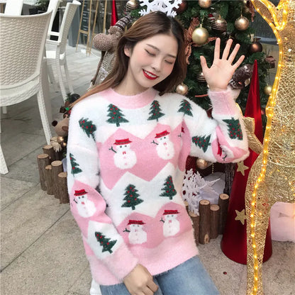 2024 Ugly Christmas Sweater autumn and winter new fashion thickening hippocampus Christmas snowman sweater sweater coat female