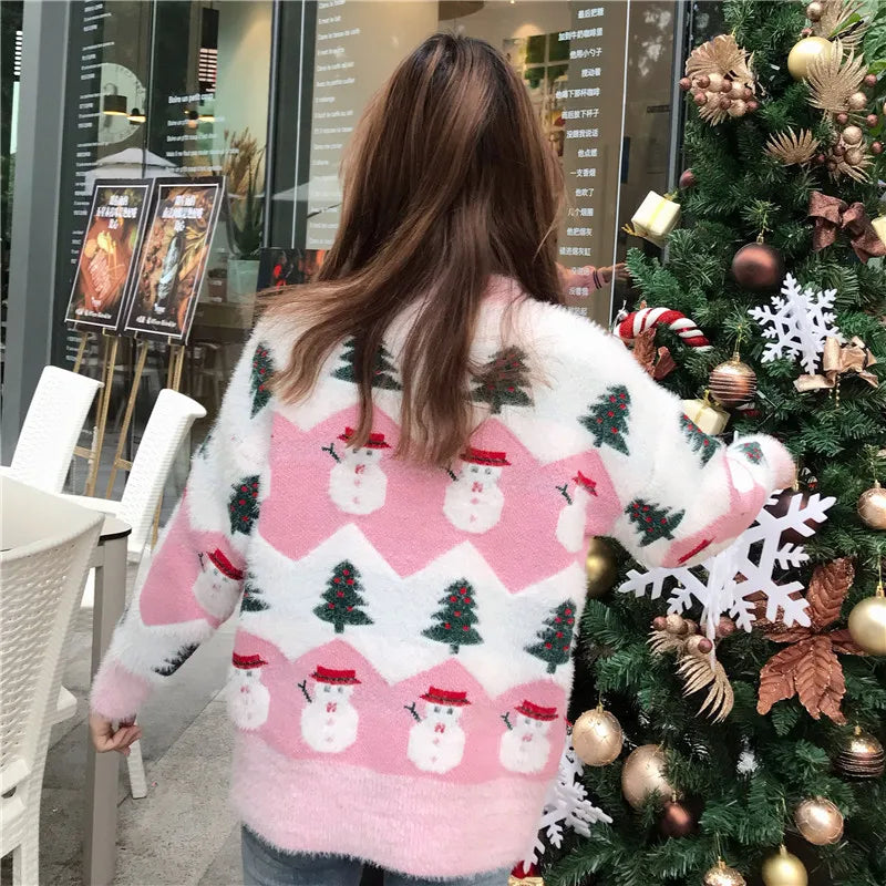 2024 Ugly Christmas Sweater autumn and winter new fashion thickening hippocampus Christmas snowman sweater sweater coat female