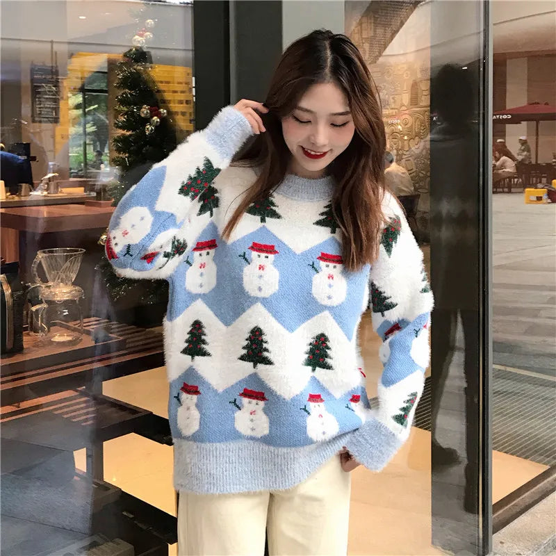 2024 Ugly Christmas Sweater autumn and winter new fashion thickening hippocampus Christmas snowman sweater sweater coat female