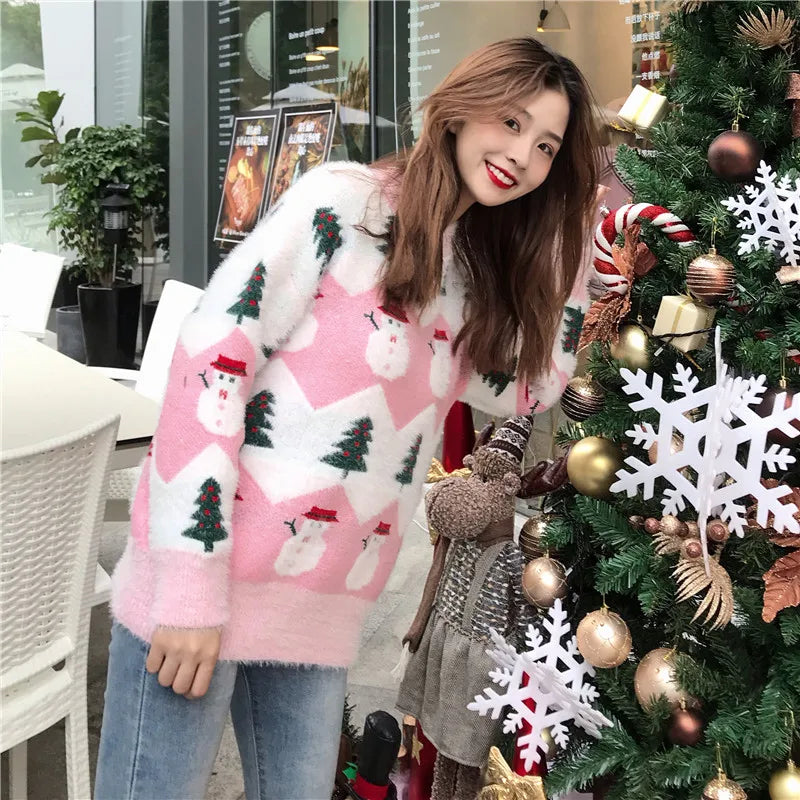2024 Ugly Christmas Sweater autumn and winter new fashion thickening hippocampus Christmas snowman sweater sweater coat female