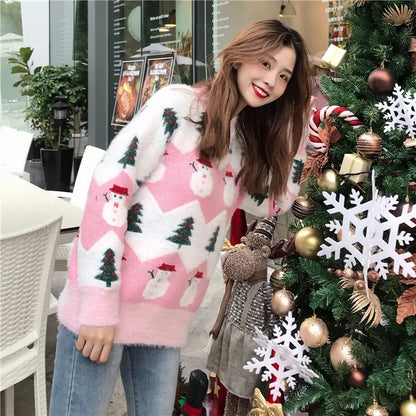 2024 Ugly Christmas Sweater autumn and winter new fashion thickening hippocampus Christmas snowman sweater sweater coat female
