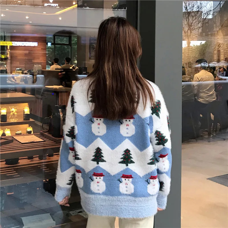 2024 Ugly Christmas Sweater autumn and winter new fashion thickening hippocampus Christmas snowman sweater sweater coat female
