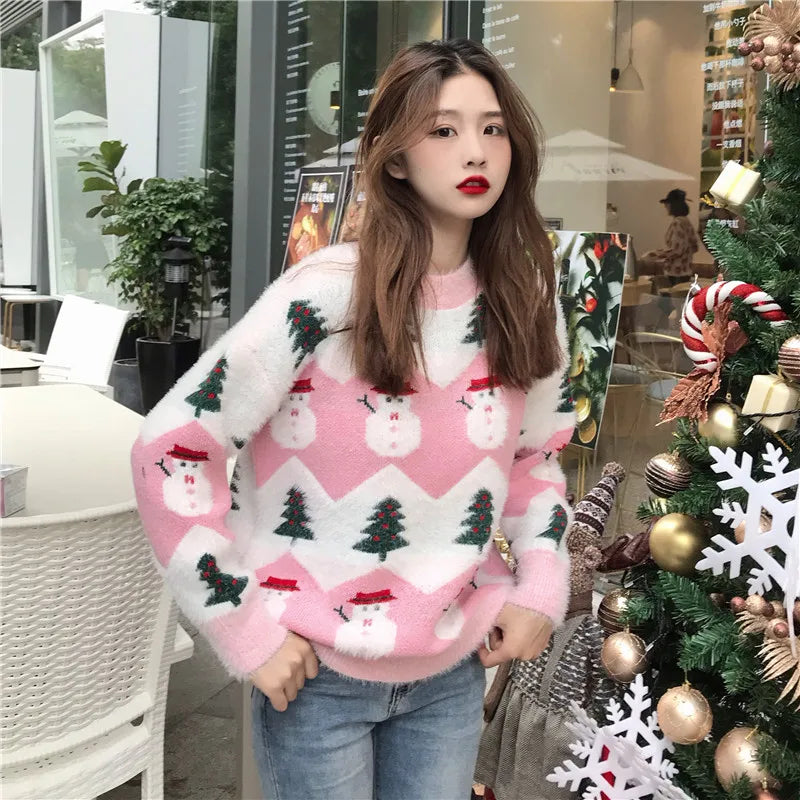 2024 Ugly Christmas Sweater autumn and winter new fashion thickening hippocampus Christmas snowman sweater sweater coat female
