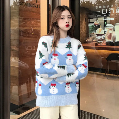 2024 Ugly Christmas Sweater autumn and winter new fashion thickening hippocampus Christmas snowman sweater sweater coat female