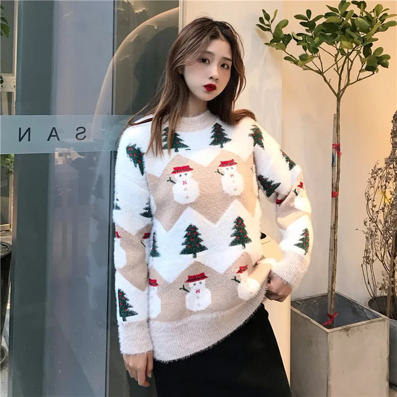 2024 Ugly Christmas Sweater autumn and winter new fashion thickening hippocampus Christmas snowman sweater sweater coat female