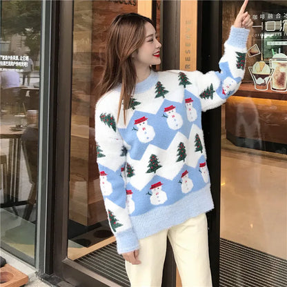 2024 Ugly Christmas Sweater autumn and winter new fashion thickening hippocampus Christmas snowman sweater sweater coat female