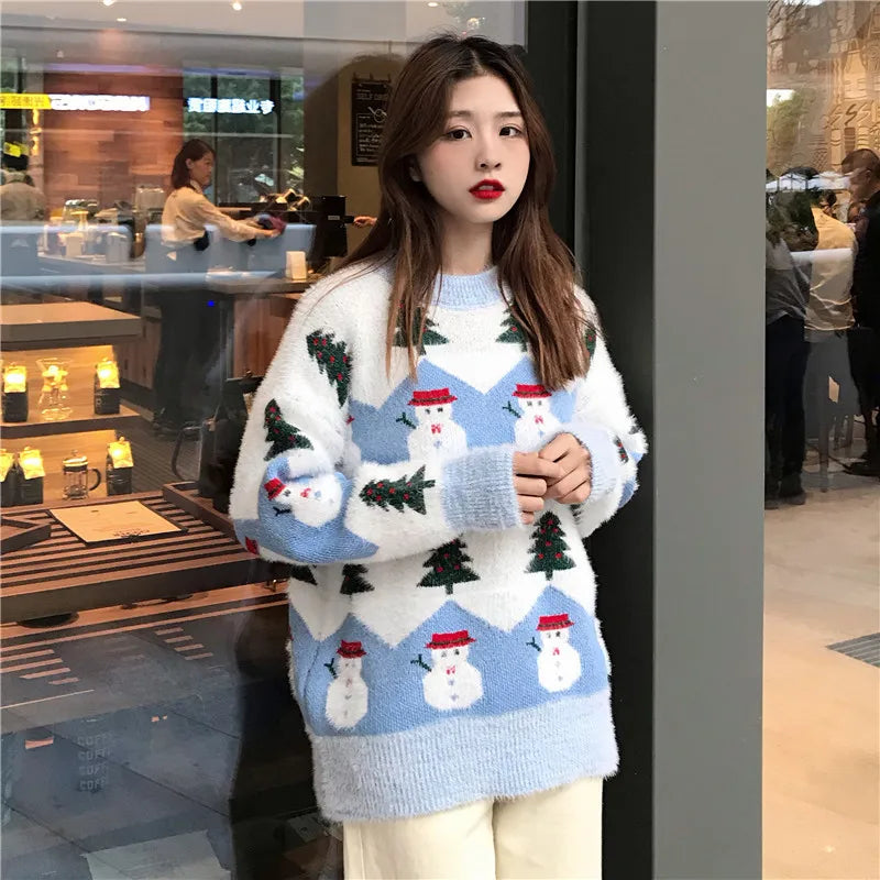 2024 Ugly Christmas Sweater autumn and winter new fashion thickening hippocampus Christmas snowman sweater sweater coat female
