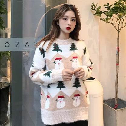 2024 Ugly Christmas Sweater autumn and winter new fashion thickening hippocampus Christmas snowman sweater sweater coat female