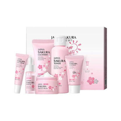 6PCs Sakura Skin Care Sets & Kits With Cleanser,Serum,Eye Cream,Sunscreen Cream Beauty Products For Women Gift Sets Routine Kit