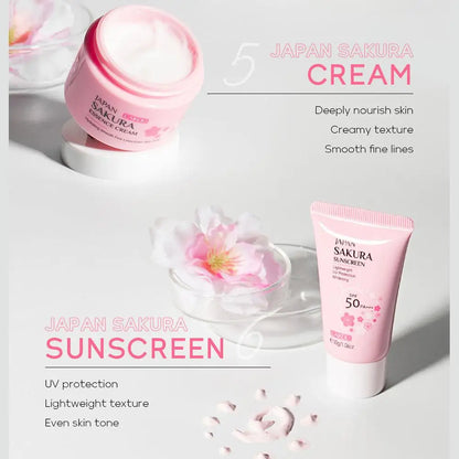 6PCs Sakura Skin Care Sets & Kits With Cleanser,Serum,Eye Cream,Sunscreen Cream Beauty Products For Women Gift Sets Routine Kit