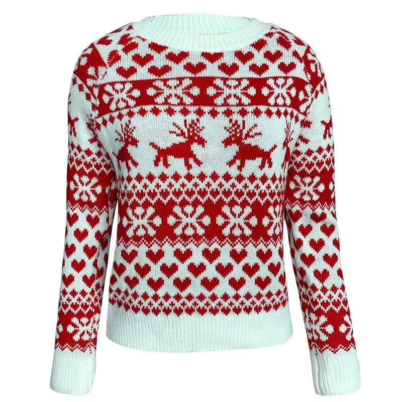 2025 New Year's Knitting Clothes Women Christmas Sweater Snowflak Print Full Sleeve Knitwear Warm Soft Pullover Jacquard Jumpers