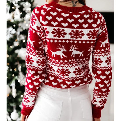 2025 New Year's Knitting Clothes Women Christmas Sweater Snowflak Print Full Sleeve Knitwear Warm Soft Pullover Jacquard Jumpers