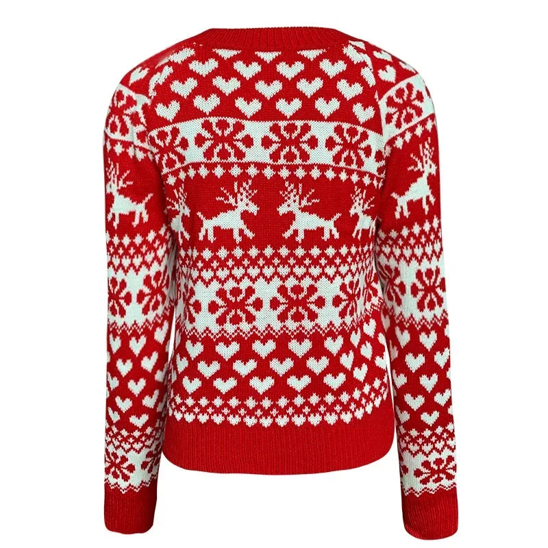 2025 New Year's Knitting Clothes Women Christmas Sweater Snowflak Print Full Sleeve Knitwear Warm Soft Pullover Jacquard Jumpers