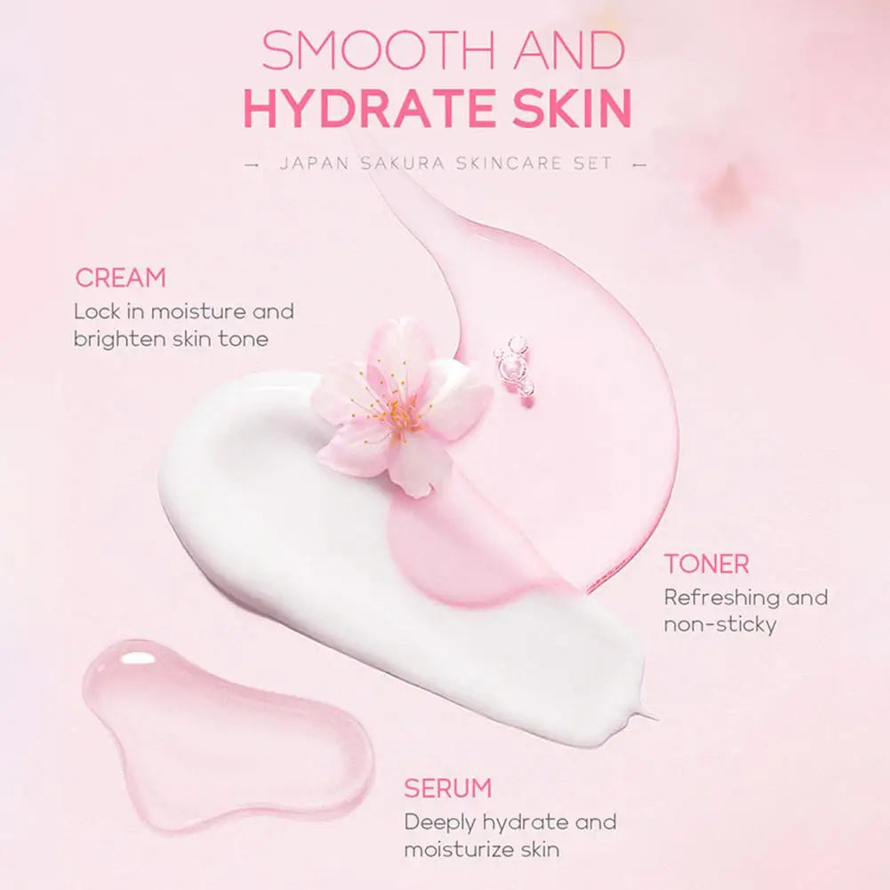 Sakura skin care sets with cleanser, serum, eye cream, facial cream, sunscreen beauty products for women, travel skin care kit