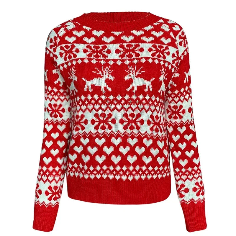 2025 New Year's Knitting Clothes Women Christmas Sweater Snowflak Print Full Sleeve Knitwear Warm Soft Pullover Jacquard Jumpers