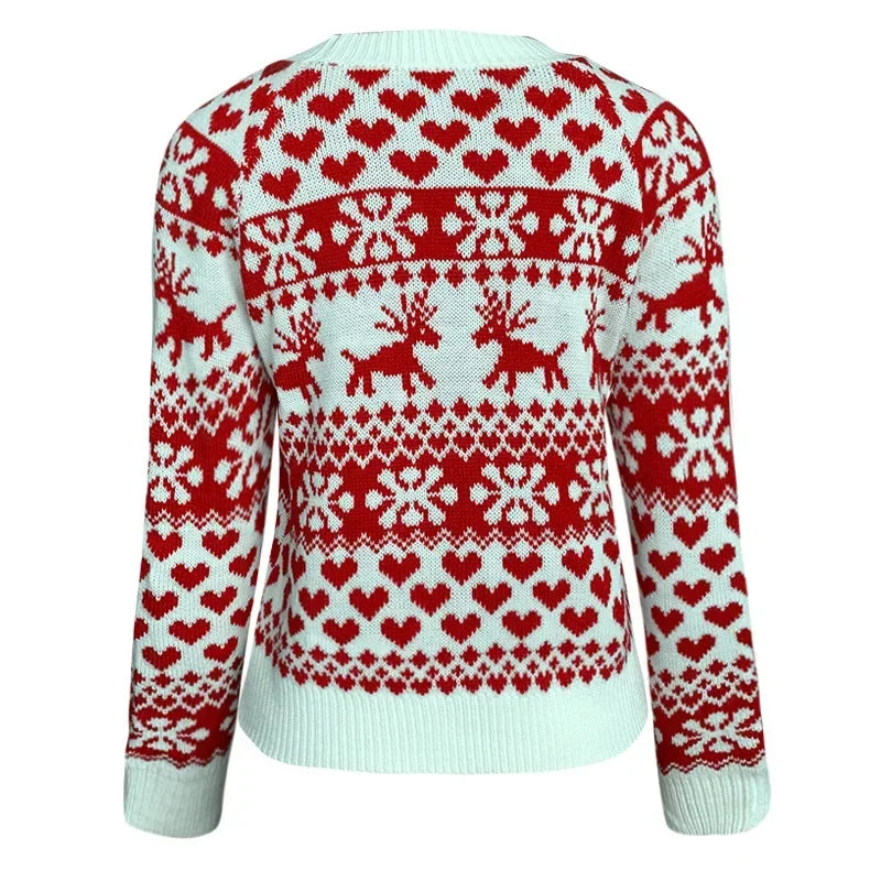 2025 New Year's Knitting Clothes Women Christmas Sweater Snowflak Print Full Sleeve Knitwear Warm Soft Pullover Jacquard Jumpers