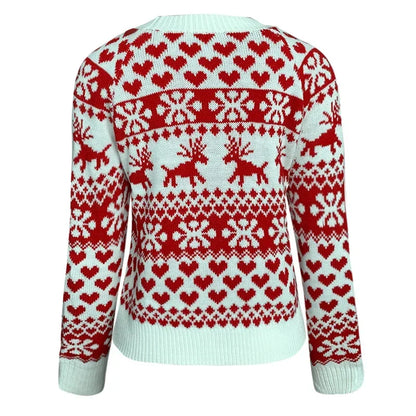2025 New Year's Knitting Clothes Women Christmas Sweater Snowflak Print Full Sleeve Knitwear Warm Soft Pullover Jacquard Jumpers