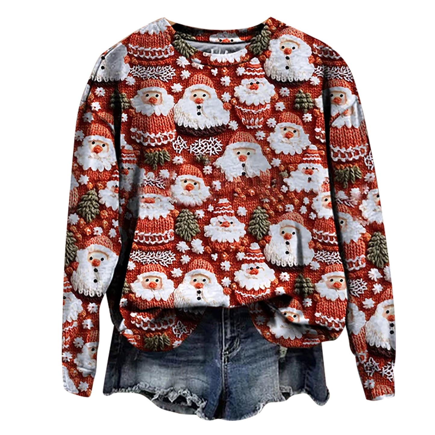 Plus Size, Women's Oversized Christmas Sweater T-Shirt - 3D Snow Pine Tree Print Beige & Winter Pullover, Cozy Casual All-Season Sweater Vest Top, Machine Washable Holiday Party Outfit (Large Size)