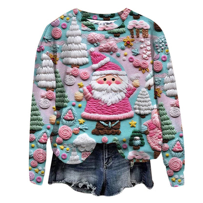 Plus Size, Women's Oversized Christmas Sweater T-Shirt - 3D Snow Pine Tree Print Beige & Winter Pullover, Cozy Casual All-Season Sweater Vest Top, Machine Washable Holiday Party Outfit (Large Size)
