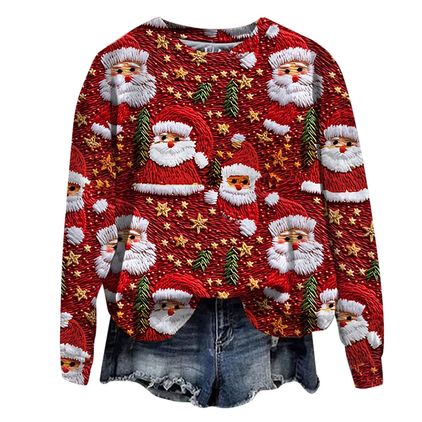 Plus Size, Women's Oversized Christmas Sweater T-Shirt - 3D Snow Pine Tree Print Beige & Winter Pullover, Cozy Casual All-Season Sweater Vest Top, Machine Washable Holiday Party Outfit (Large Size)