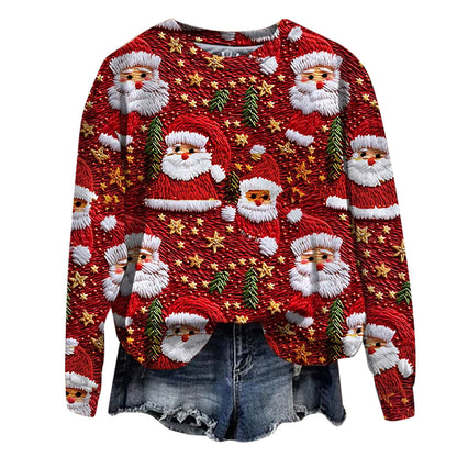 Plus Size, Women's Oversized Christmas Sweater T-Shirt - 3D Snow Pine Tree Print Beige & Winter Pullover, Cozy Casual All-Season Sweater Vest Top, Machine Washable Holiday Party Outfit (Large Size)