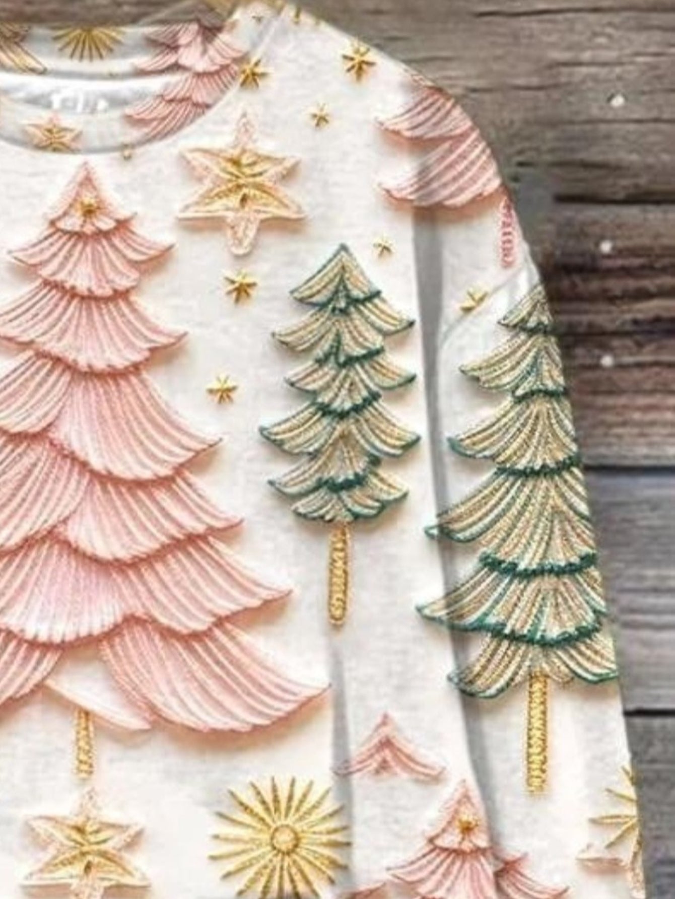 Plus Size, Women's Oversized Christmas Sweater T-Shirt - 3D Snow Pine Tree Print Beige & Winter Pullover, Cozy Casual All-Season Sweater Vest Top, Machine Washable Holiday Party Outfit (Large Size)
