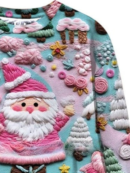 Plus Size, Women's Oversized Christmas Sweater T-Shirt - 3D Snow Pine Tree Print Beige & Winter Pullover, Cozy Casual All-Season Sweater Vest Top, Machine Washable Holiday Party Outfit (Large Size)