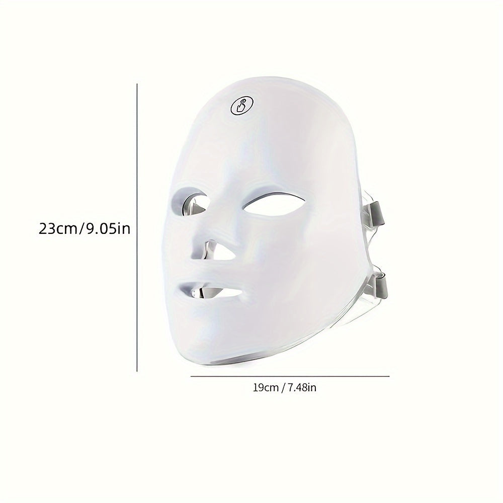 7-Color LED Facial Mask - Rechargeable USB Beauty Device for Home Use, Fragrance-Free, 400mAh Battery, White Design with Strap & Button Controls, Perfect Holiday Gift for Women, Skincare Routine | Neutral Color | Ergonomic Co
