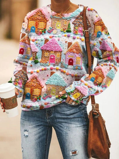 Plus Size, Women's Oversized Christmas Sweater T-Shirt - 3D Snow Pine Tree Print Beige & Winter Pullover, Cozy Casual All-Season Sweater Vest Top, Machine Washable Holiday Party Outfit (Large Size)